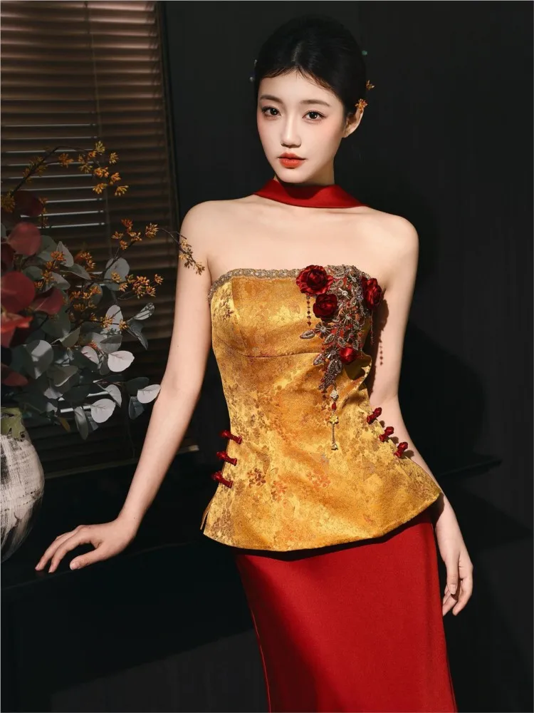 

Новое утреннее платье в китайском стиле для женщин, тост, помолвка и свадебное платье невесты, легкое роскошное нишевое возвращение дома.