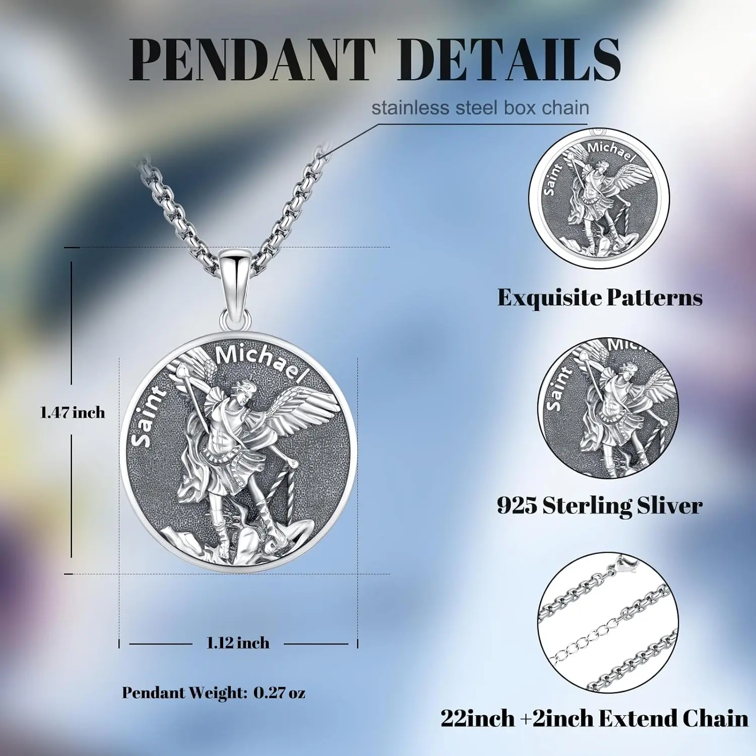 Saint Michael Necklace 925 Sterling Silver Saint Michael Medal Necklace Protection Amulet Jewelry Gifts for Men Women Christmas