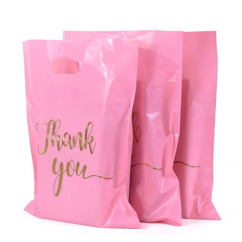 10Pcs Thank You Plastic Shopping Bags Gift Packaging Bag With Hand Wedding Party Favor Candy Cookie Wrapping Supplies