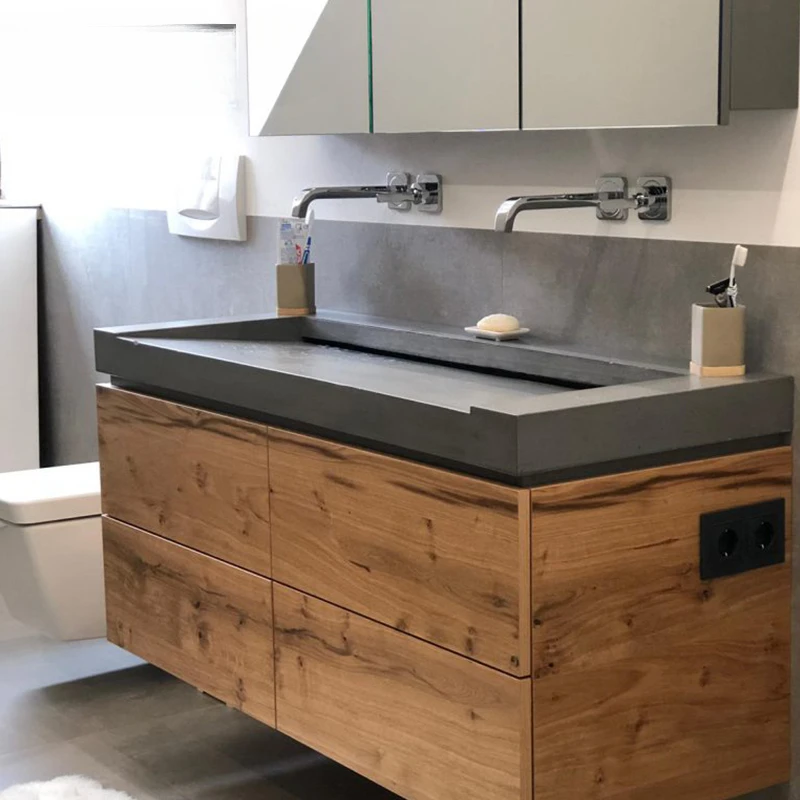 

Bathroom cabinet retro rock slab integrated large basin