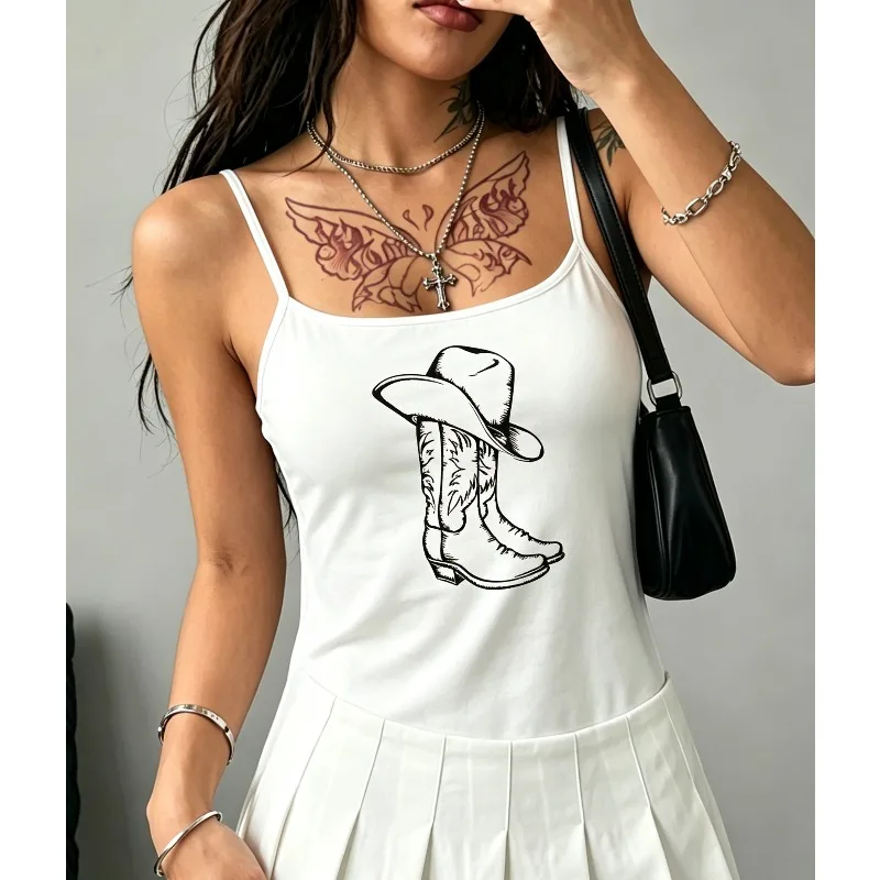 Women Spaghetti Strap Camisole Striped Red Heart Graphic Tank Top Minimal Modern Love Pattern Summer Daily Casual Cami Tops