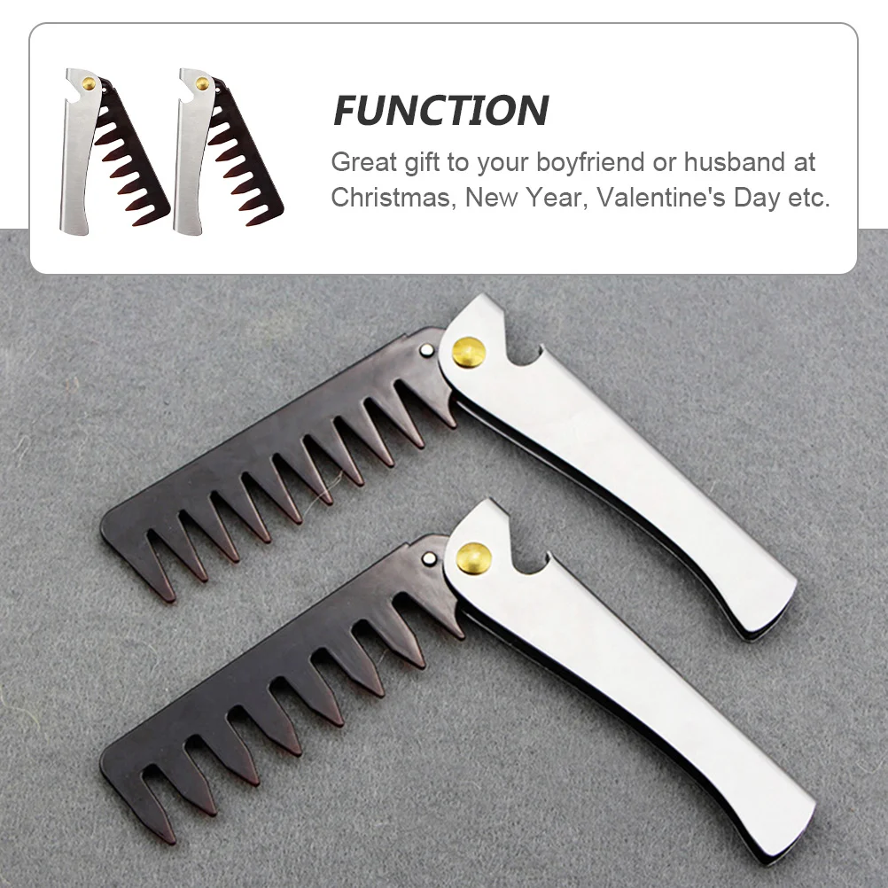 

2Pcs Folding Stainless Steel Men Oil Hair Comb Compact Lightweight Portable Wide Teeth Beard Styling Brush Folding Comb