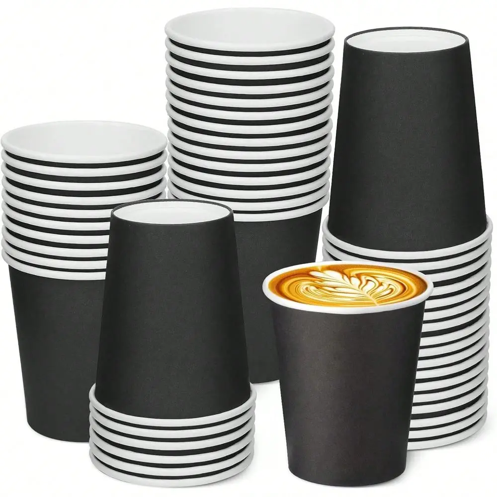 25 Pack 8 Oz Black Disposable Paper Cups, Hot Coffee Cups, Paper Tea Cup, Disposable Cups, Party Beverage Drinking Cup For Office, Party, Restaurant, Home