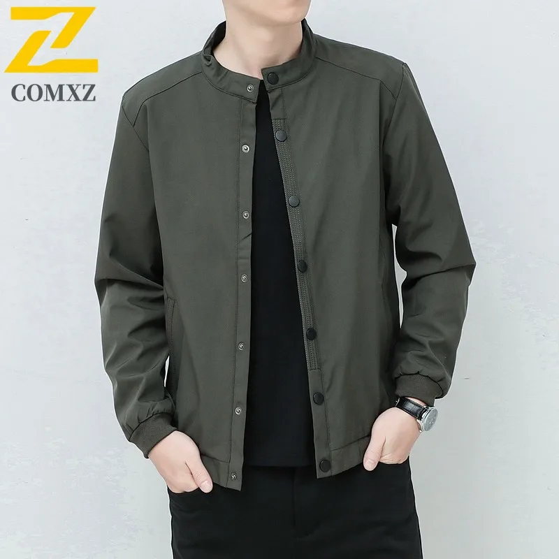 

COMXZ Mens Jacket Single Breasted Design Commuting Office Lightweight Coat Fashion Stand Collar Windproof Autumn Mens Clothes