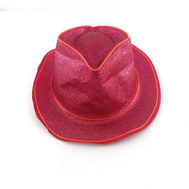 Sparkling Powder Top Hat LED Light up Wide Brim Fedora Hat Men Women PVC Jazz Hats for Classic Dance Party Magic Hat