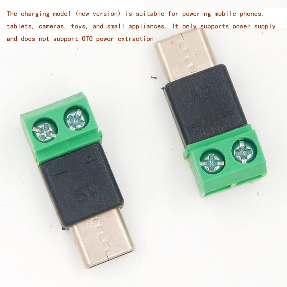 

Type C Male/MIRCO 2Pin5V Non Soldering Green Terminal Adapter For Mobile Phone And Computer Charging