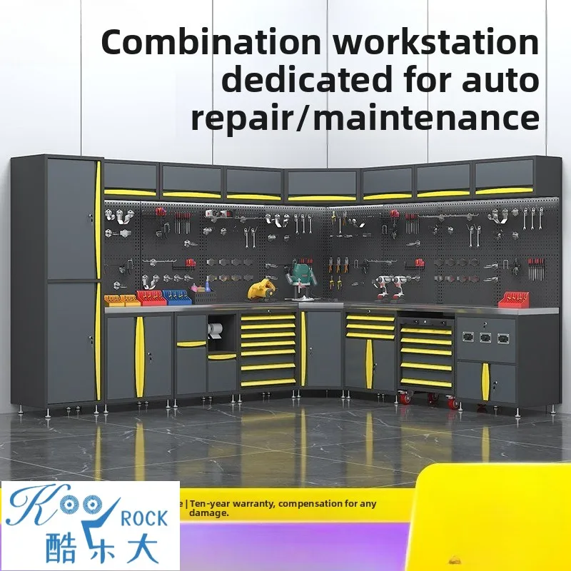محطة عمل خزانة الأدوات المتنقلة شديدة التحمل لإصلاح السيارات مع عربة الأدوات الدوارة والتخزين