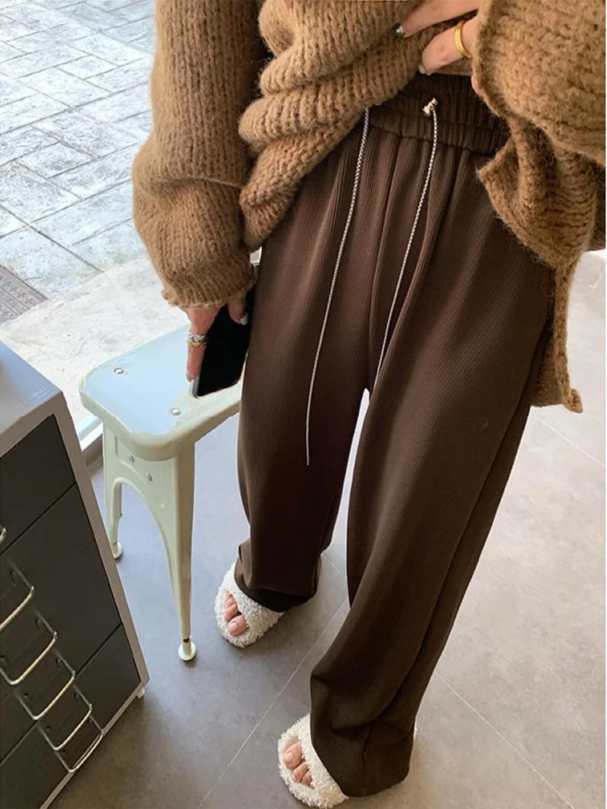 Otoño 2025, pantalones holgados drapeados de pierna recta y pierna ancha para mujer, pantalones largos informales de cintura alta, pantalones coreanos Sle Commute Faion