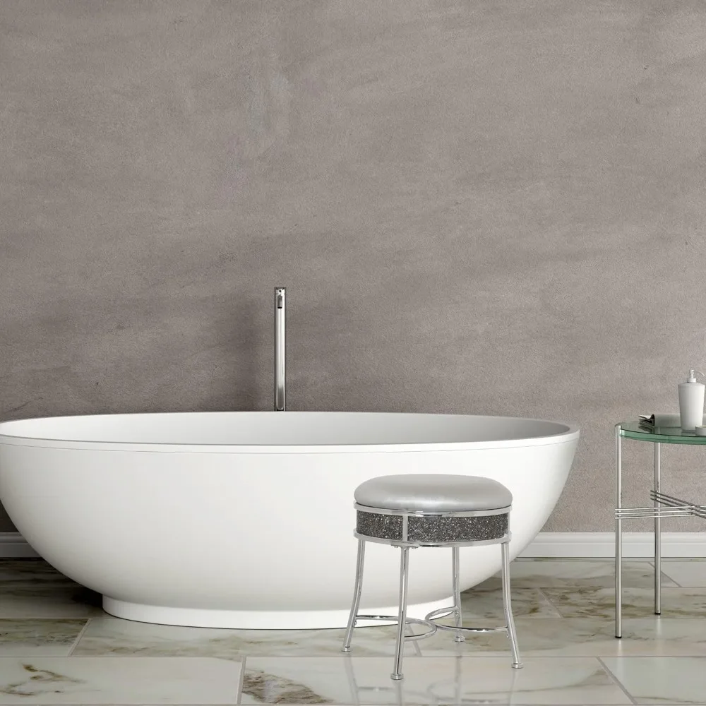 مقعد فانيتي معدني بدون ظهر مع مجموعة ألماس صناعي لغرفة المكياج أو الحمام، فضي #6