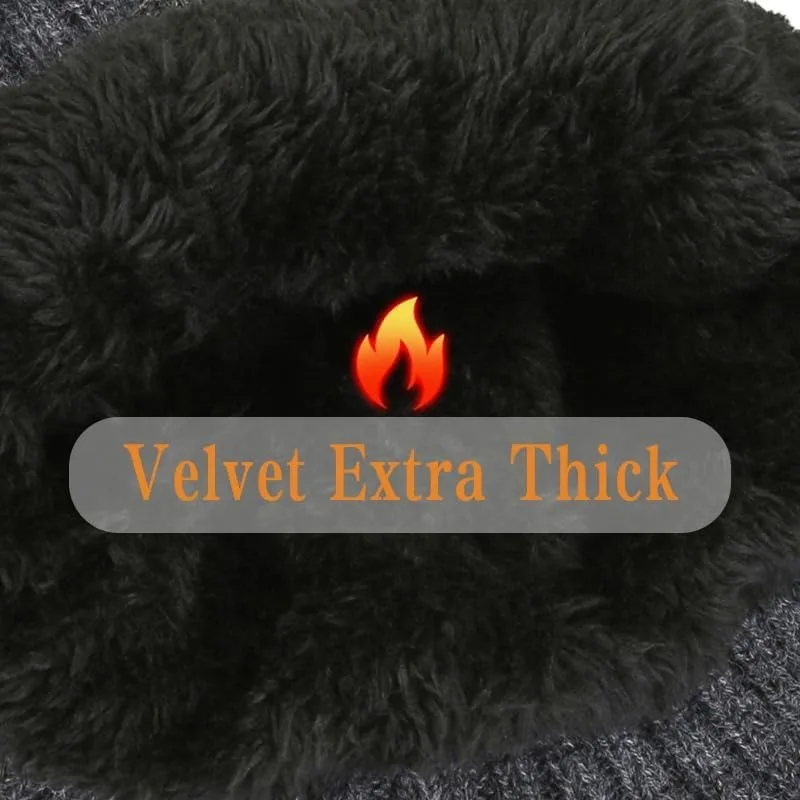 Outdoor Winter Knitted Hat Plush Thick Fleece Lined Beanie Hats with Earmuff Casual Fashion Bomber Hats Cycling Ear Protection