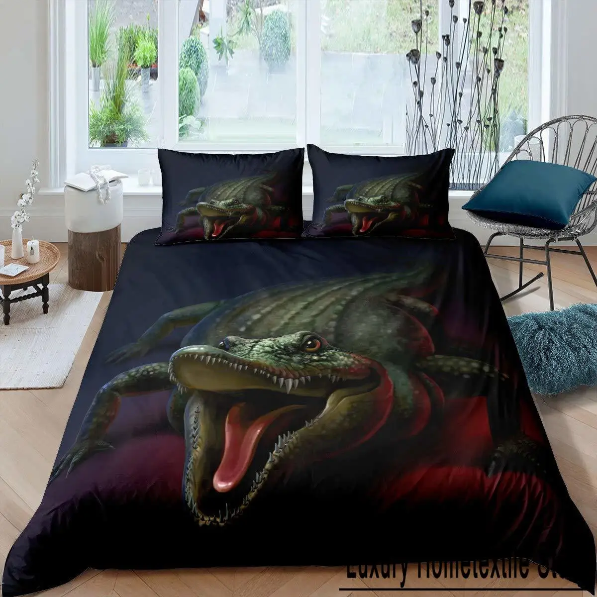 Crocodile Duvet Cover Set Wild Alligator Pattern Bedding Set Wildlife Style Comforter Cover Horror Animal Theme Twin Quilt Cover