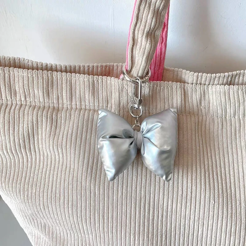 Y2K Silver Color Bow Keyring Korean 3D Bowknot Keychain Sweet Cute Bow Key Holder Fashion Backpack Pendant Bag Decor