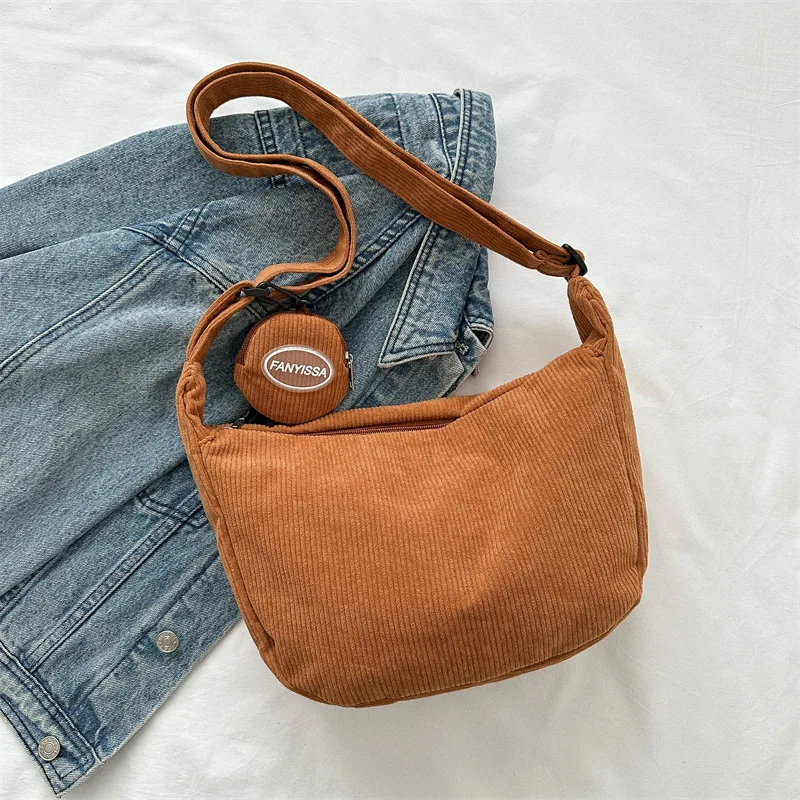 Crossbody Bags Corduroy Large Capacity Handbag and Purse Set Female Shoulder Bags Solid Color Casual Messenger Small Square Bag