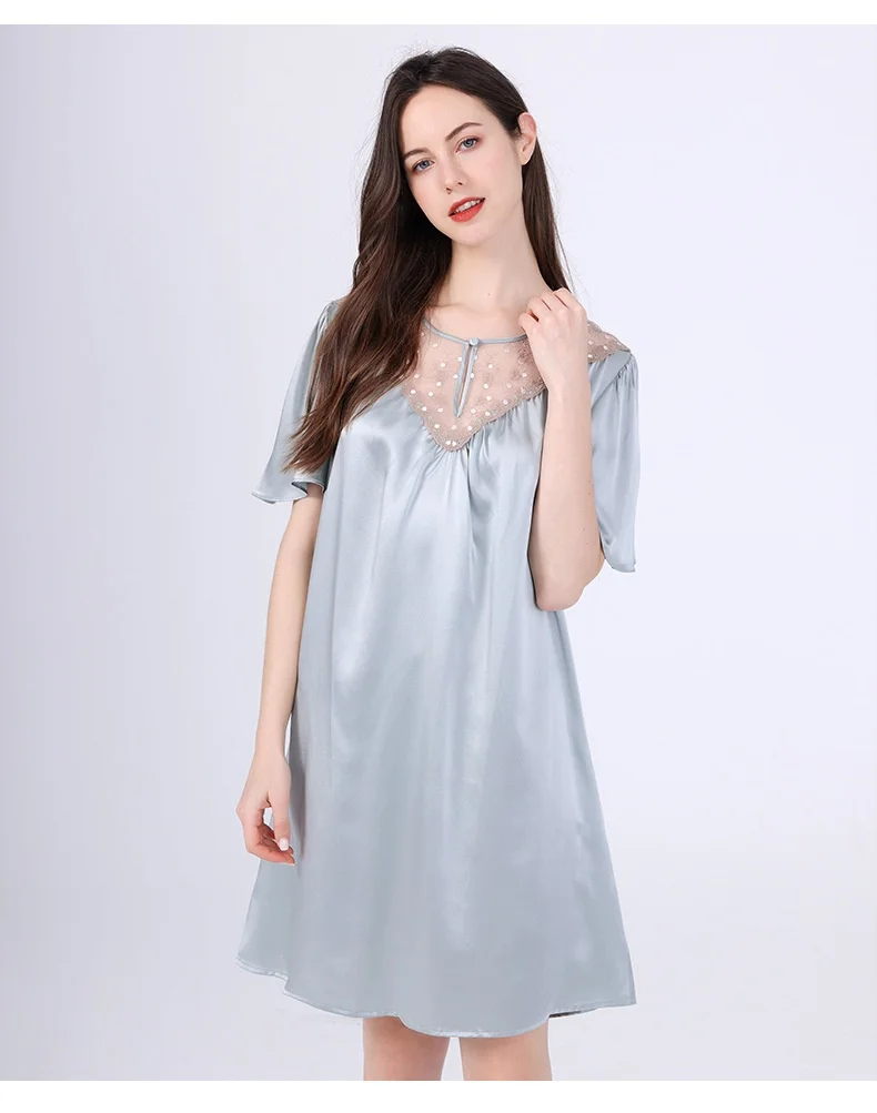 Plus Size Mulberry Silk Women Sleeping Home Dress Casual Short Sleeve Mini Dress Solid Sleepwear Fashion Summer Thin Nightgown