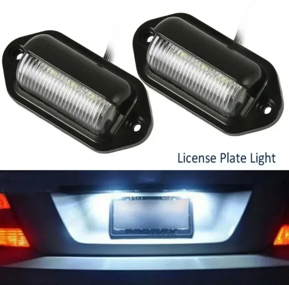 6 LED Car License Number Plate Lights Waterproof 12-24V Universal Truck RV Trailer Tail License Plate White Side Lamp Bulbs 2pcs