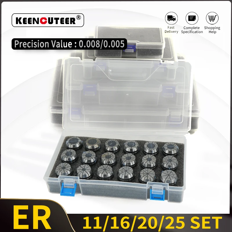 Conjunto er Collet Alta Precisão 0.008 0.005 Er11 Er16 Er20 Er25 para Fresar Rosqueando Moagem Escultura e Outro Processamento 1
