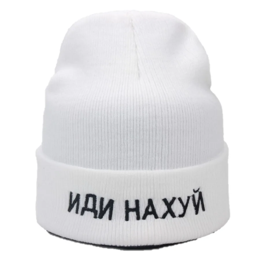 Russia Inscription Letter Embroidery Black Knitted Hat Women Men Autumn Winter Beanie Casual Outdoor Warm Cotton Bonnet