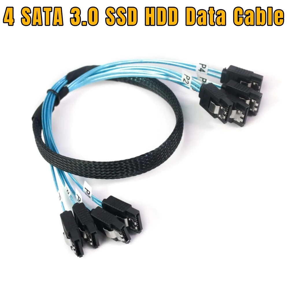 

High Speed 4 SATA3.0 SATAiii 7Pin Male 6Gbps Data Cable for BTC Mining, HDD SSD, NAS, Optical Drive, Server Host 0.5/0.7/1 Meter