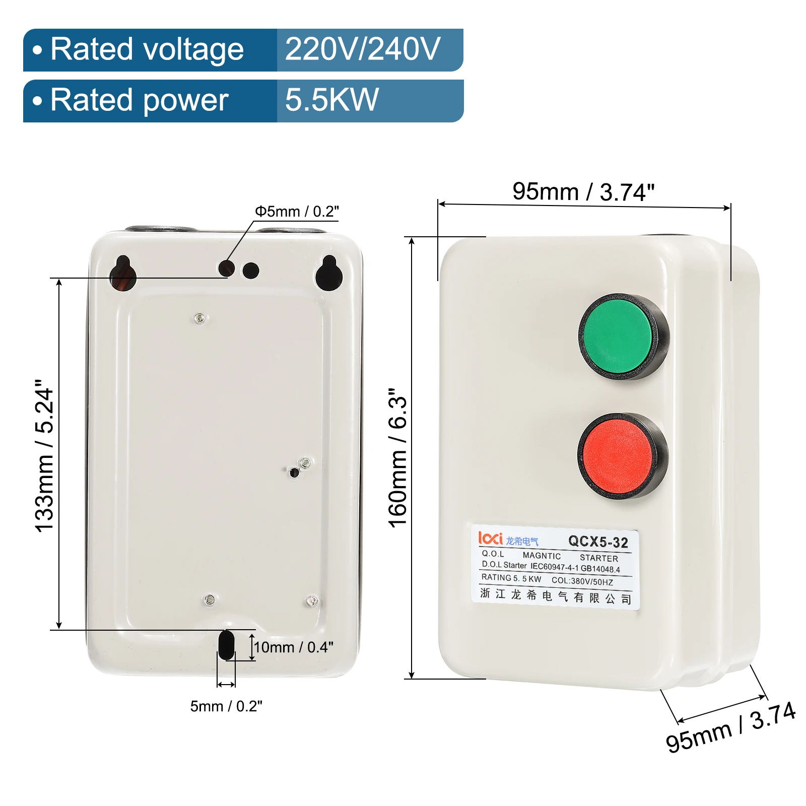 Magnetic Electric Motor Starter 220V/240V 5.5KW 7.5HP 3 Phase or Single Phase Magnetic Switch Motor Starter for Air Compressor