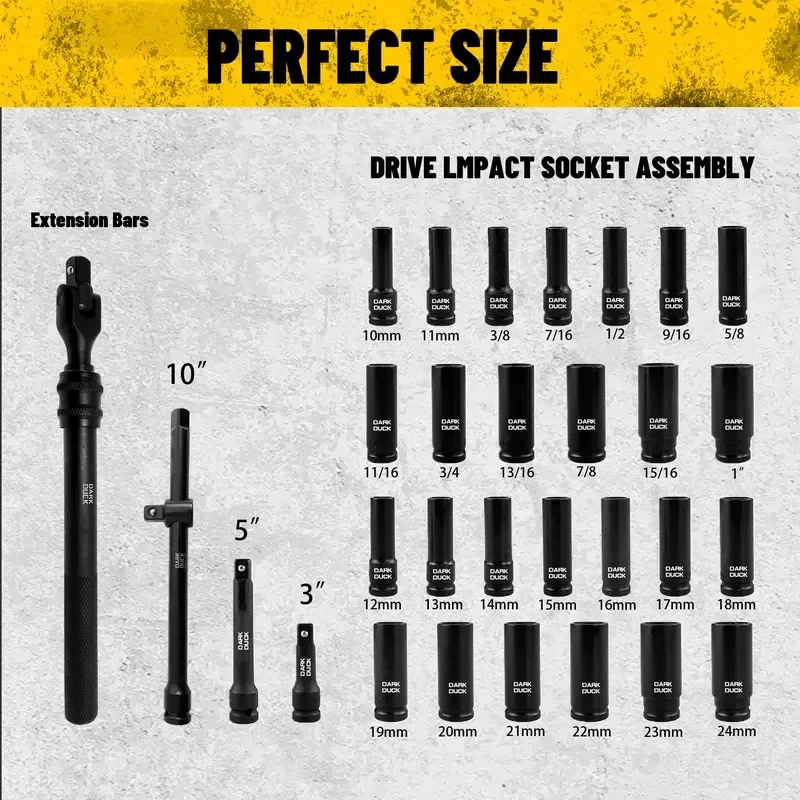 31 Pcs 1/2 Inch Impact Socket Set with Adapter Ratchet Handle Extension Bar Retractable Rod Drive Tool Kit