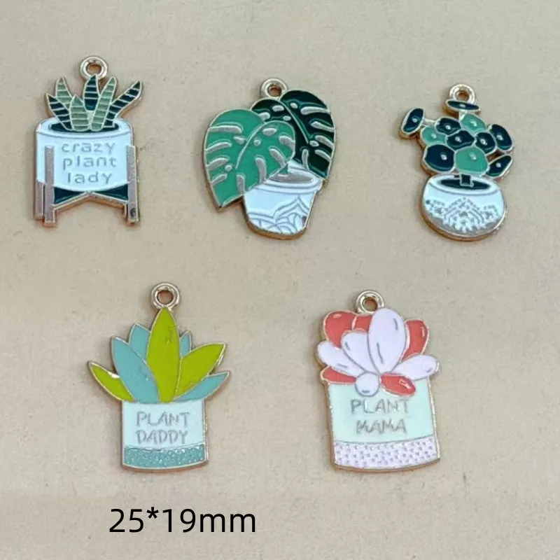 10pcs Pot Plant Charm for Jewelry Making Enamel Necklace Earring Pendant Diy Accessories Making Alloy Metal Gold Plated