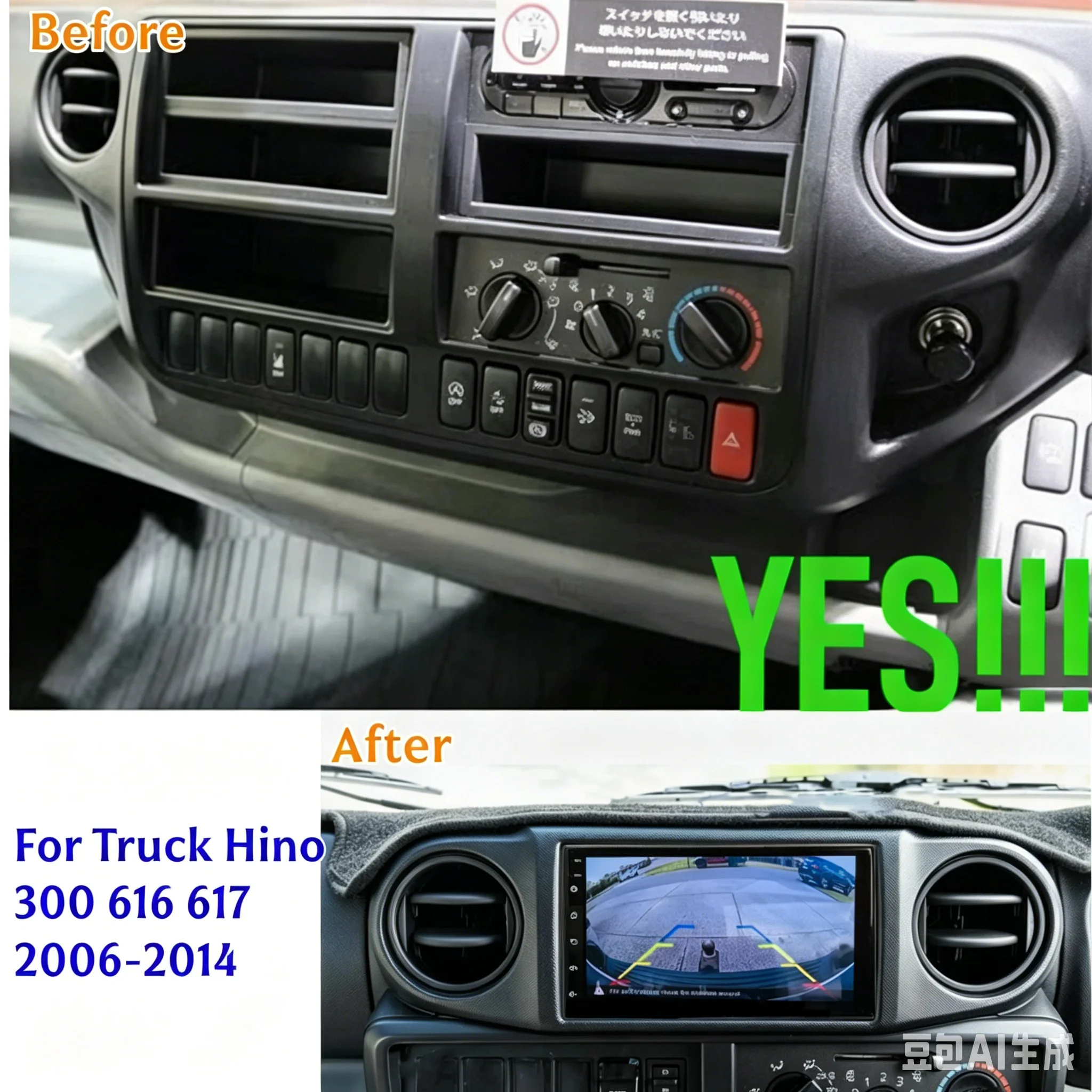 Unidad Principal Inalámbrica con Carplay y Android Auto para Camión Hino 300 616 617 2006-2014, Radio para Auto de 7 Pulgadas, 4+64GB, GPS, Cámara Trasera, FM, Estéreo para Auto
