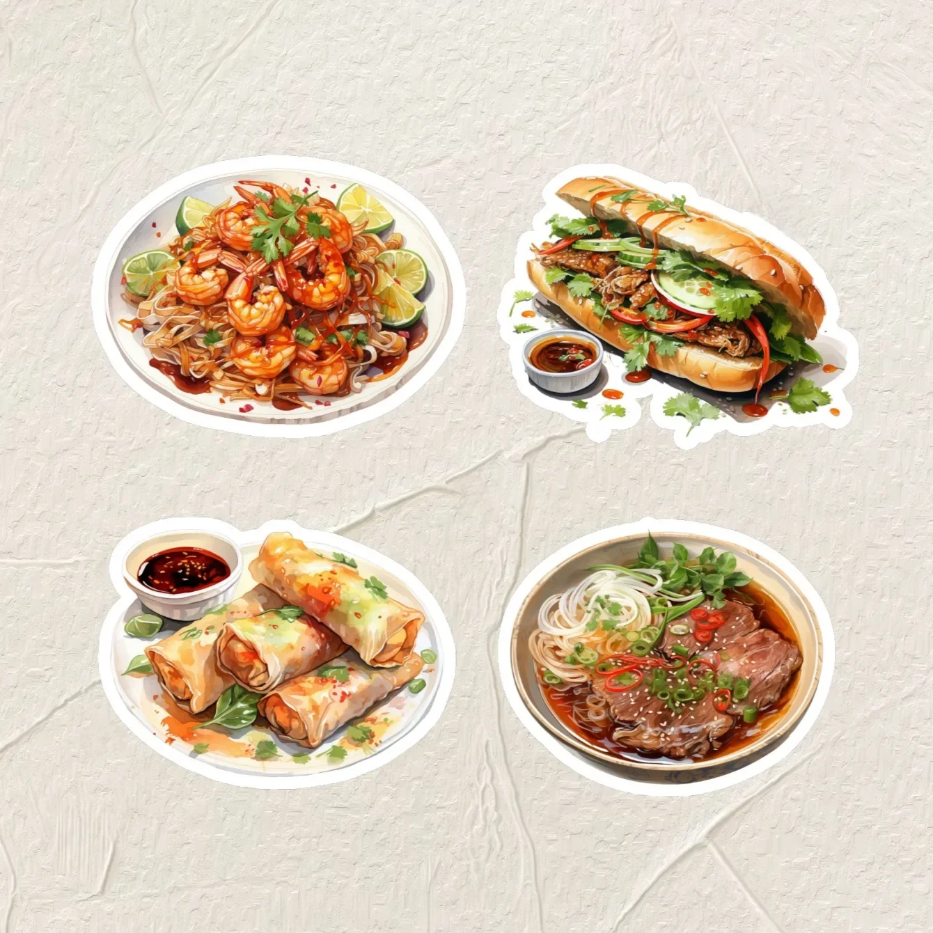 17pcs Cute Self-made Watercolor food sushi Southeast Asian cuisine Scrapbooking Stickers /Decorative  /DIY Craft Photo Albums