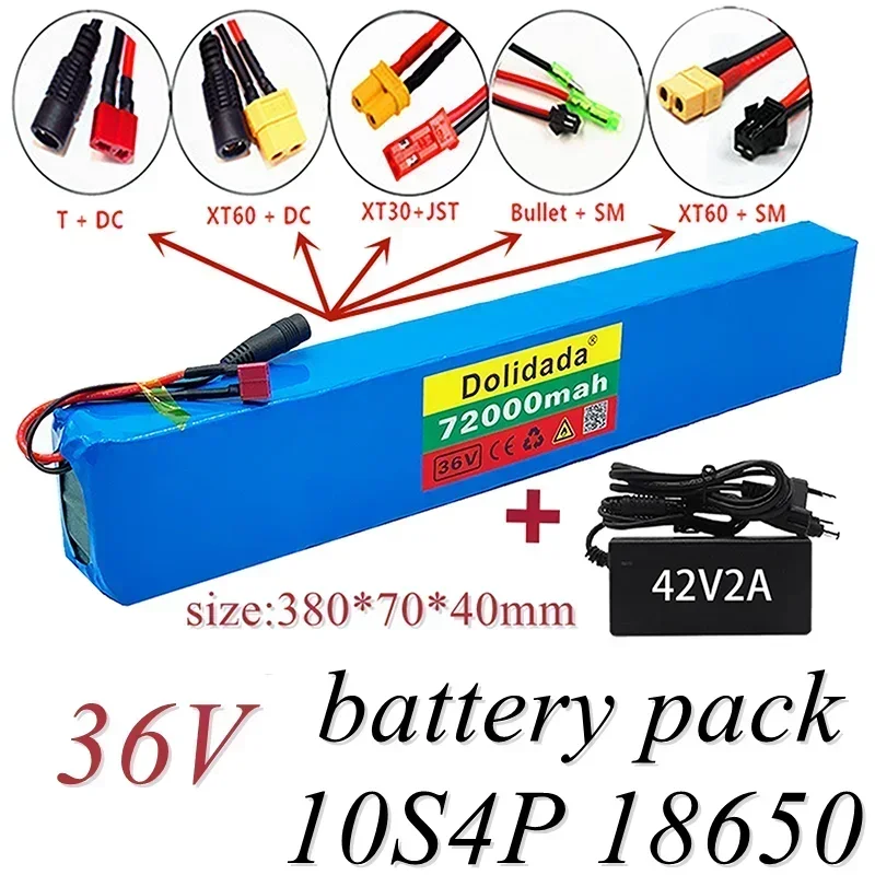

2024 New 18650 Battery Pack 10s4p 36 V 72AH High Power 600 W, Suitable for Bicycle Lithium Battery with Charger Sales