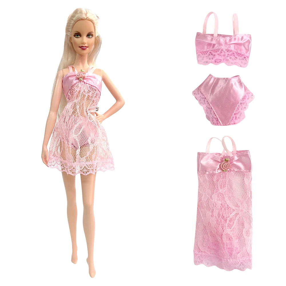 1 Set Pink Pajamas for Barbie Doll Clothes Clothing Underwear Lingerie Bra Doll Dress Lace Homewear Accessories