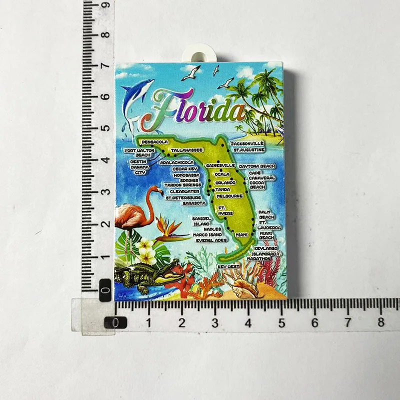 Florida USA Travel Souvenir Home Decor No-Punch Map 3D Stereo Magnetic Refridgerator Magnets