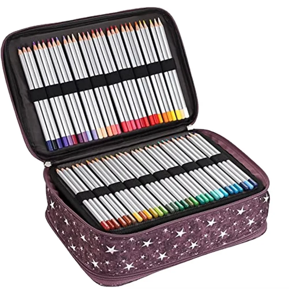 300 hole ultra large capacity canvas pencil case multifunctional shockproof zipper, retractable waist belt portable storage ba
