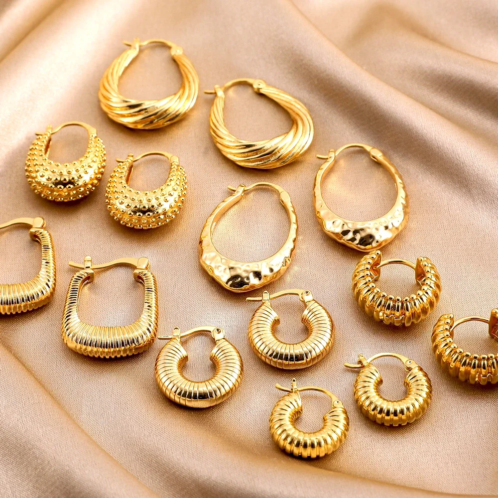 Classic Stainless Steel Twist U Shape Huggie Hoop Earrings for Women Gold Color Simple Chunky Ear Buckle Wedding Jewelry Gifts