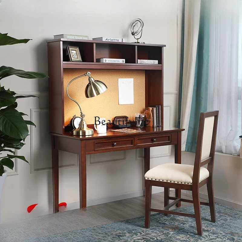 03.American all-solid wood desk integrated writing desk small apartment cherry wood