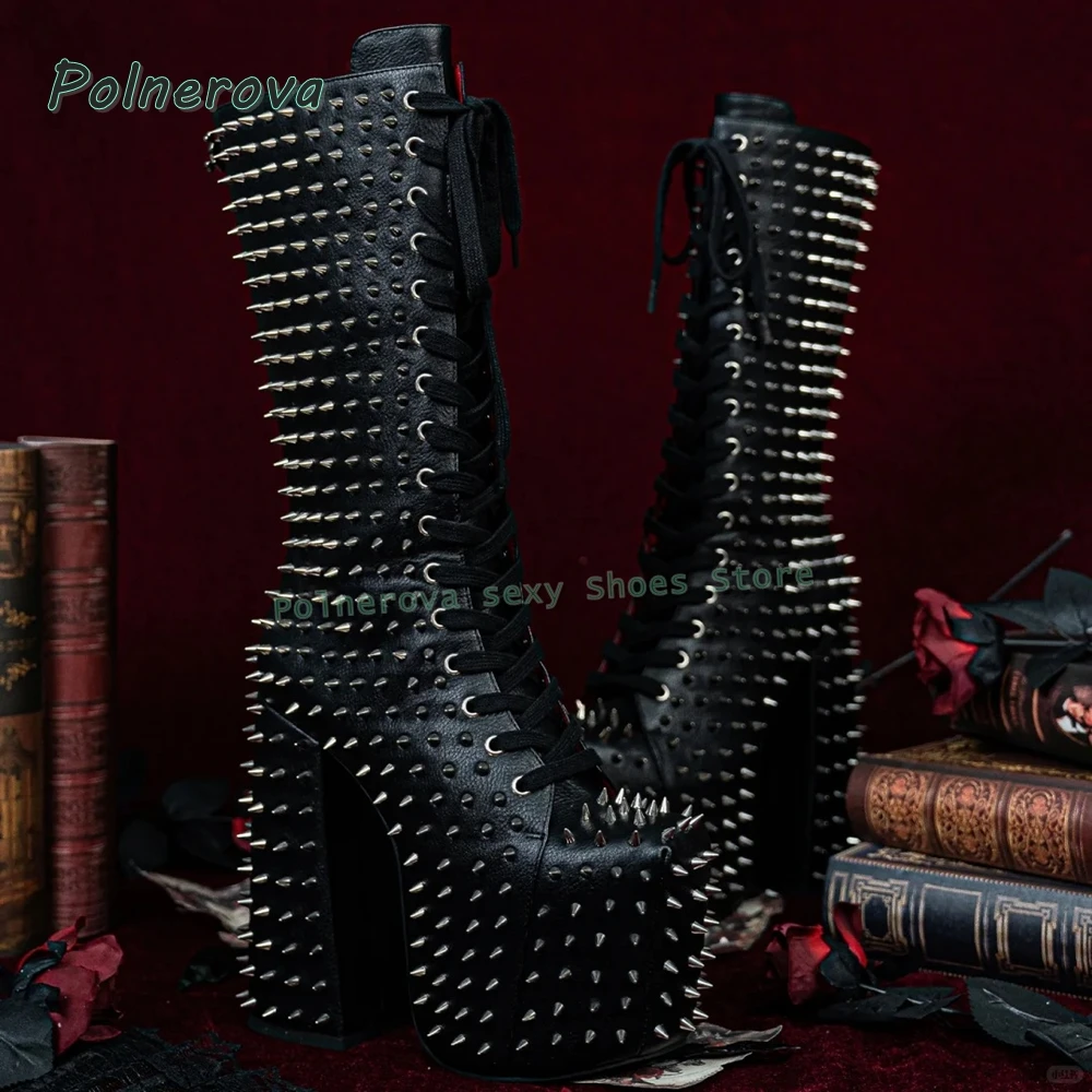 Punk Rive Platform Knight Boots Round Toe Thick Sole Zipper Closure Couple Knee High Boots Heavy Work Subculture Style Shoe 2025