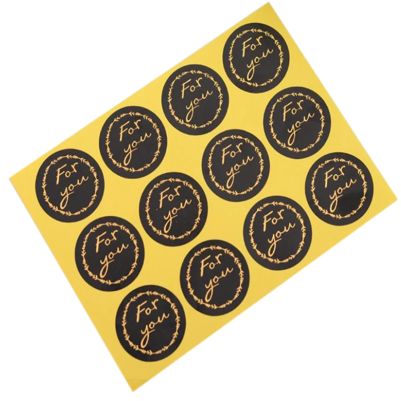 120pcs/lot Black Yellow Handmade Circular FOR YOU Sealing Sticker Decorative Label For DIY Gift Cake Cookie Baking Package