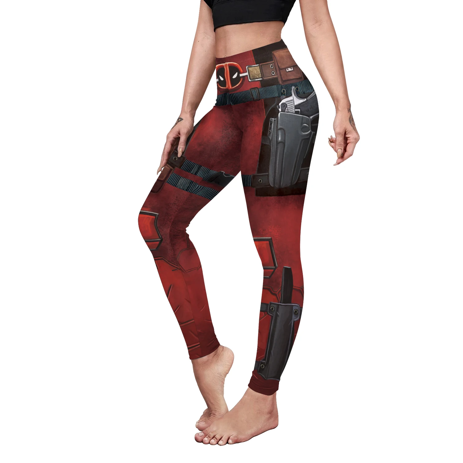 Nadanbao Womens Leggings Gothic Style Deadpool 3D Print Print Slim Stretch Trouser Black Leggings Street Leisure Yoga Pants