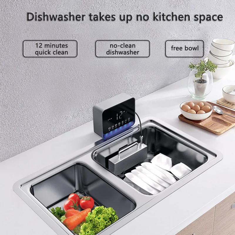 Small Portable Ultrasonic Dishwasher Sink Household Automatic Dishwasher Family Free-standing Installation-Free Washing Machine