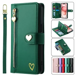 Lanyard Leather Zipper Wallet Card Phone Case For Samsung Galaxy A15 A14 A24 A34 A54 A13 A23 A33 A53 A73 A52 A72 A05S Flip Cover