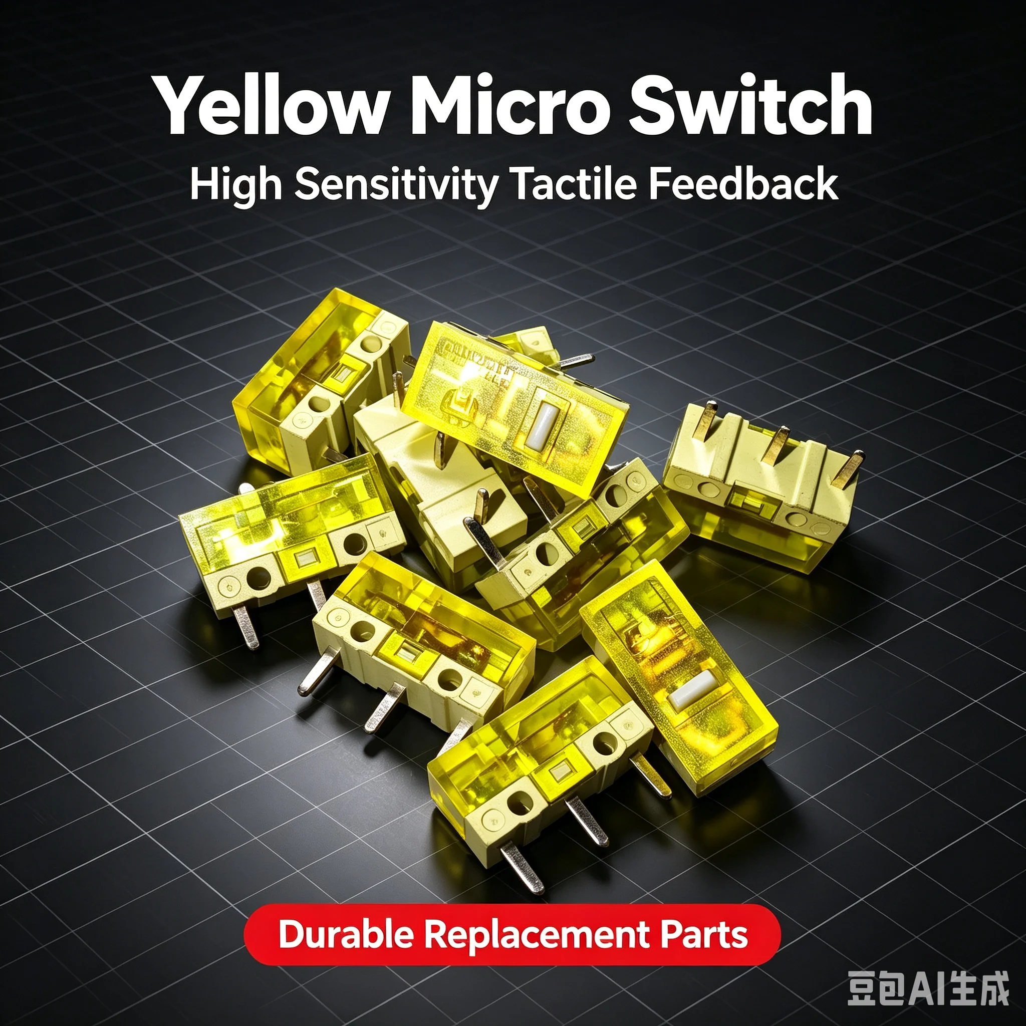 HUANO Orange Micro Switch 3-Pin Rectangular Mouse Button Replacement, 120 Million Clicks Long Life, Universal for Gaming Mice