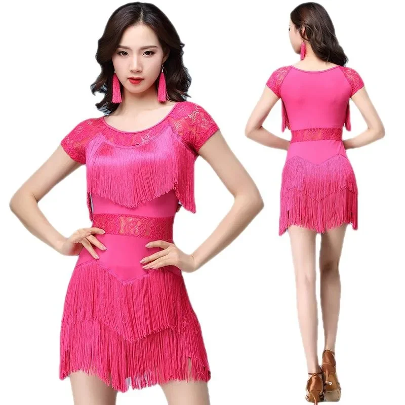 Vestido de baile de salón para mujer, traje de samba sexy, vestidos de fiesta, malla transparente, estirable, vestido latino de una pieza con pantalones cortos, 2024