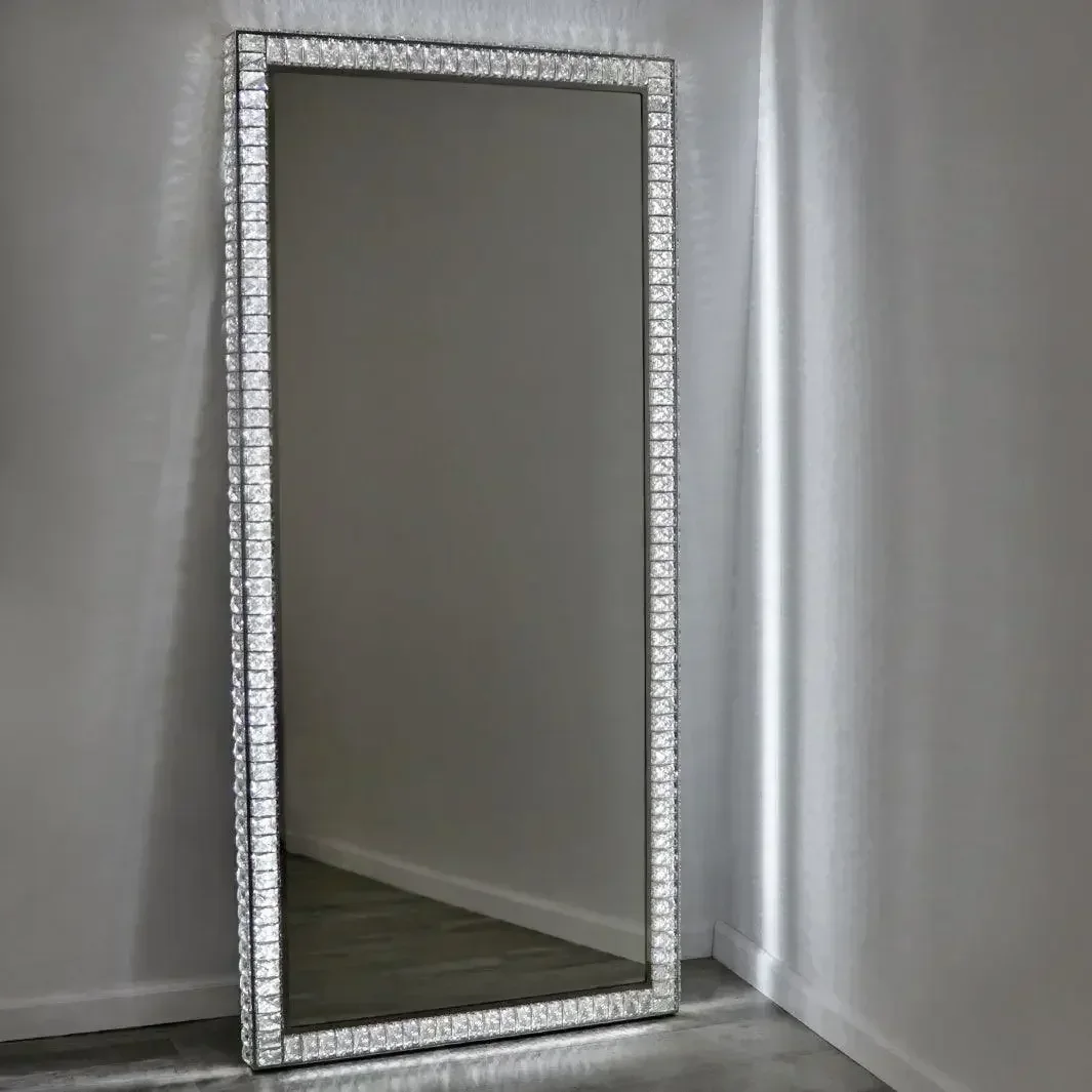 Espejo de pie para maquillaje de salón, interruptor táctil de luz LED de 3 colores, espejo de luz de ajuste de intensidad de luz, espejo de diamante montado en la pared