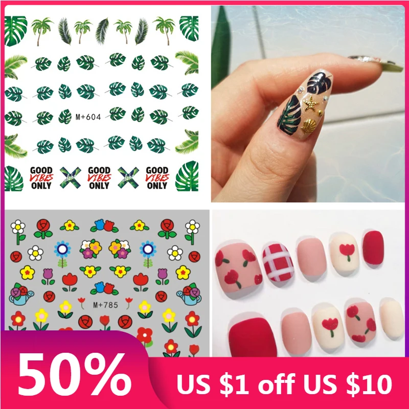 1 Sheet Water Transfer Nail Decal Fruits Monstera Summer DIY Sliders Manicure Lovely Watermark Nail Art Stickers Manicure Decor