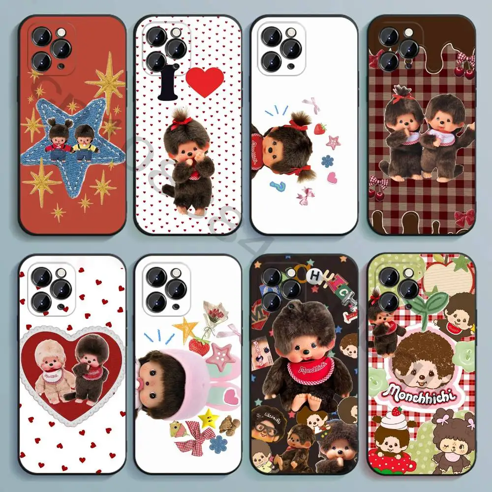 

M-Monchhichis Black Soft TPU Case For iPhone 17 16 15 14 13 12 11 Pro Max Plus E Mini Silicone Phone Cover