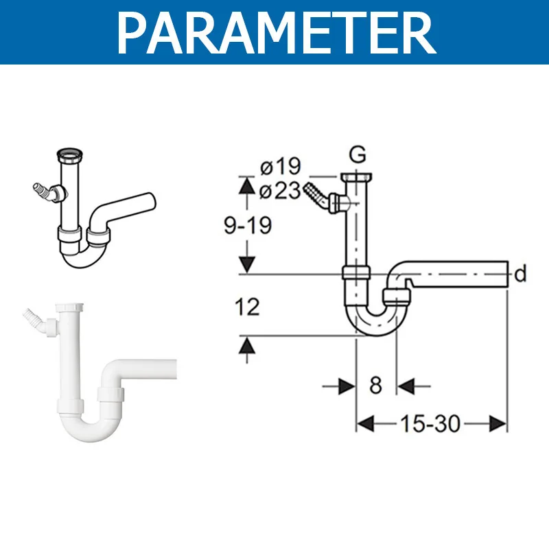 Kitchen Single Sink Outlet Pipe Set PP Plastic Dia 40mm Water Trap Drainage Anti-odor Anti Backflow With Dishwasher Interface