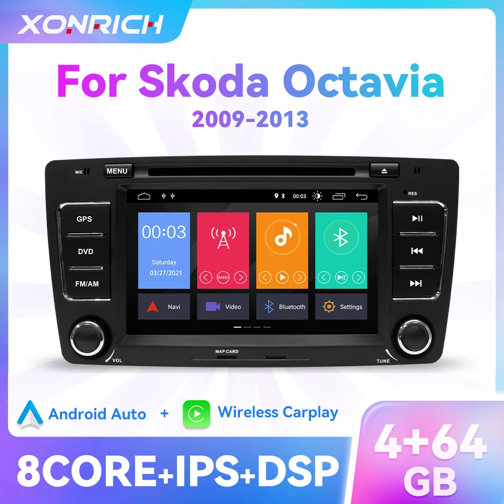 Wireless Carplay Android Auto Car DVD Player For Skoda Octavia 2009-2013 Yeti 2008-2014 IPS GPS Radio Stereo Multimedia DAB+