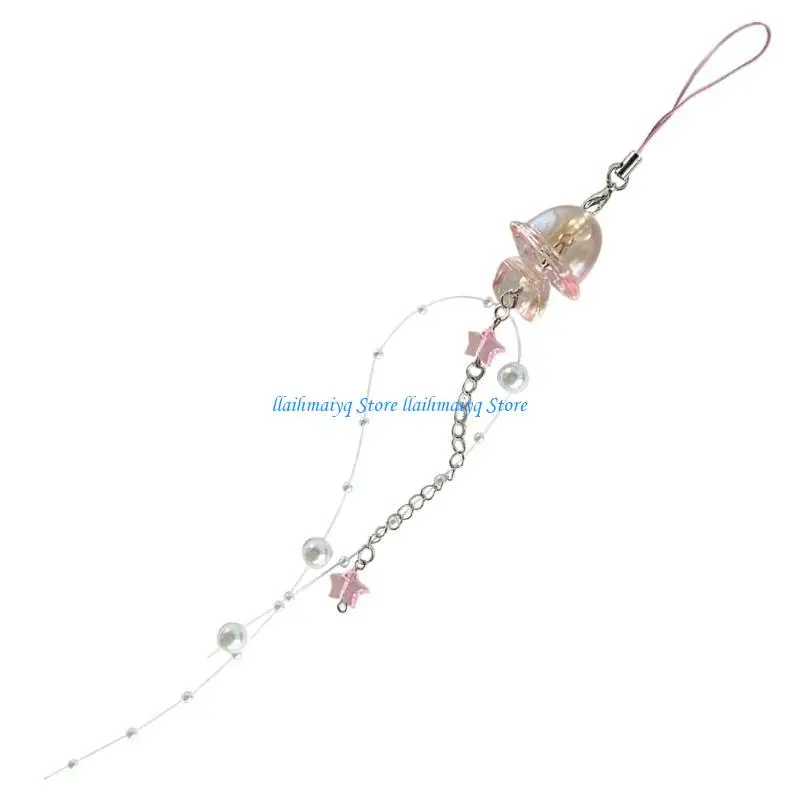 

573B Y2K Jellyfish Phone Charm Keychain Crystal Star Pearl Chain Unique Fringe Phone Lanyard For Women Girls