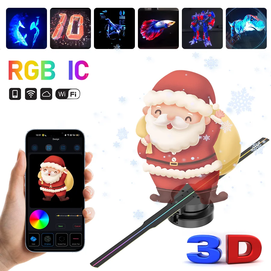 Wifi Holographic Projector 3d Fan Screen 244LED HD Display Video Text Logo Fast Start Holographic Light Advertising Machine cool