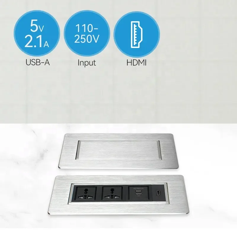 Universal Power Outlet  Aluminum Alloy Manual Flip up Rotation Usb Data Socket /Office Desk Flip up  Power Grommet with Rj45