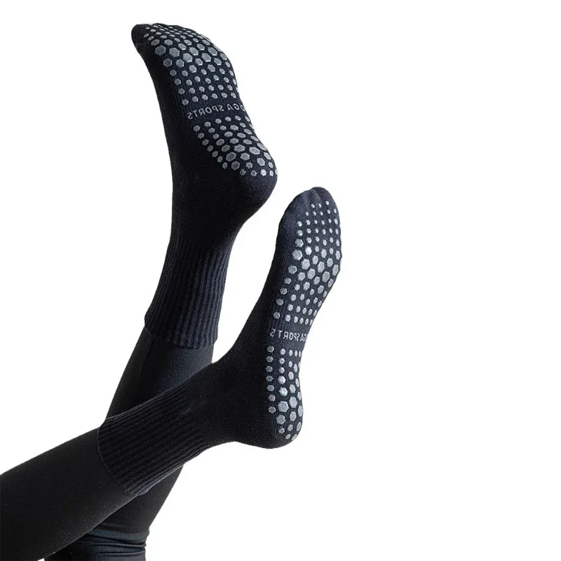 2 Pairs Yoga Socks Cotton Solid Color Mid-tube Professional Non-slip Silicone Indoor Fitness Socks Gym Floor Pilates Sport Socks