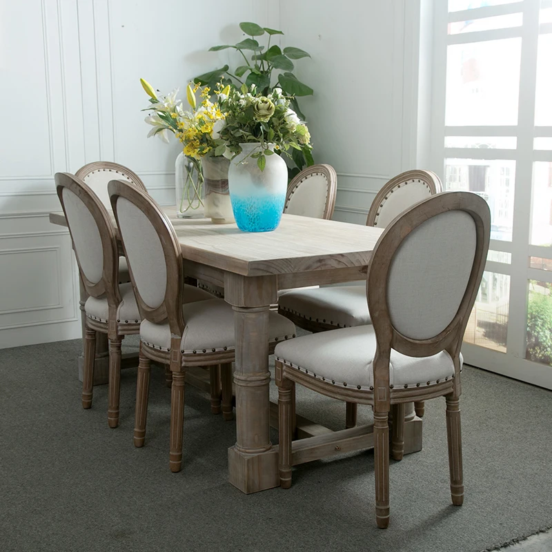 

American country retro old solid wood furniture dining table household French log dining table rectangular dining table